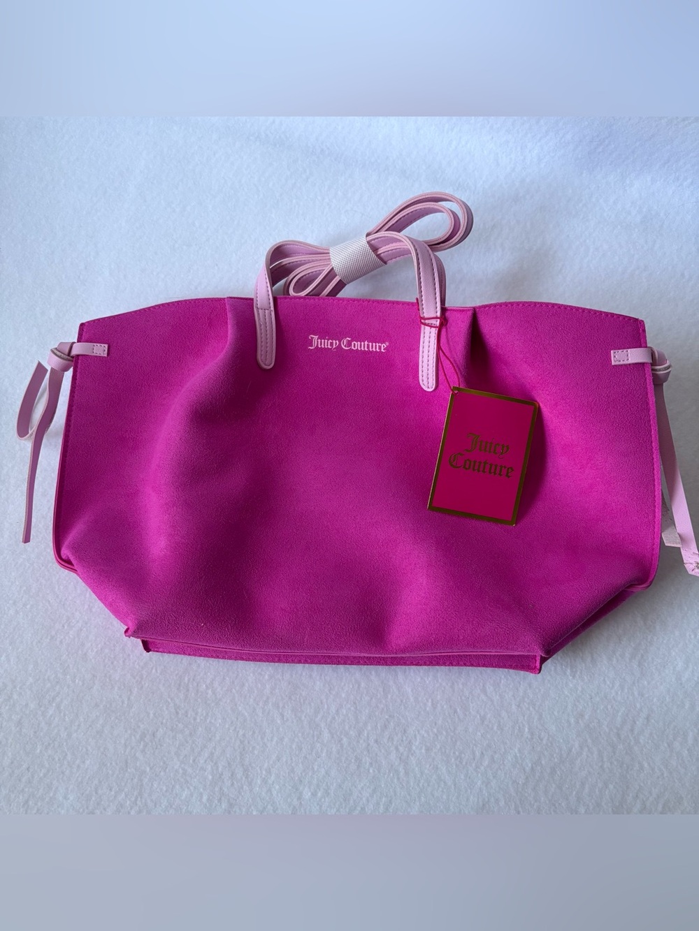 NWT Juicy Couture Fuchsia Pink Faux Suede Tote Bag Bow Accents